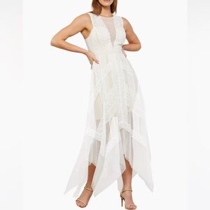 BCBG MAXAZRIA WHITE LACE MIDI DRESS